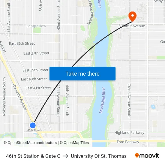 46th St Station & Gate C to University Of St. Thomas map
