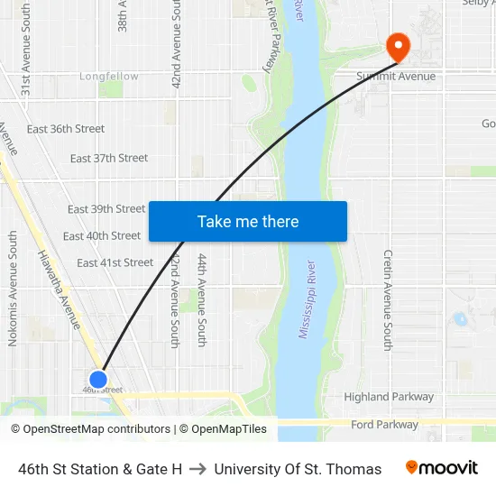 46th St Station & Gate H to University Of St. Thomas map