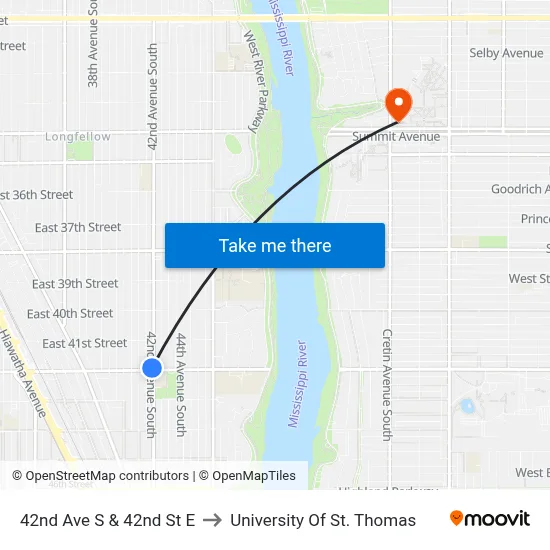 42nd Ave S & 42nd St E to University Of St. Thomas map