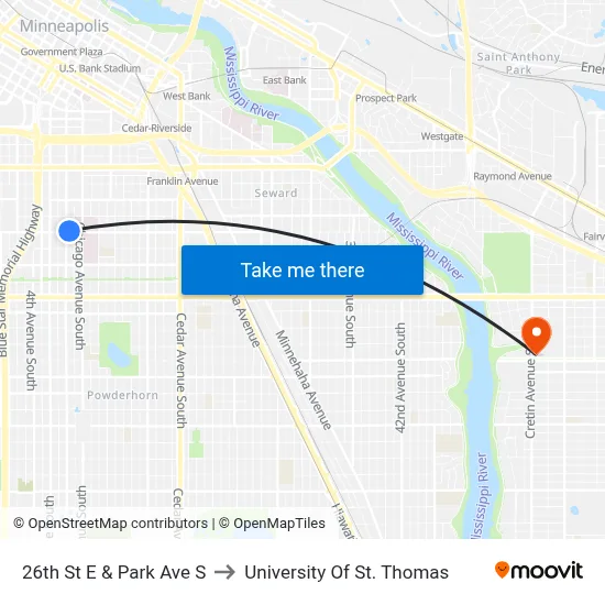 26th St E & Park Ave S to University Of St. Thomas map