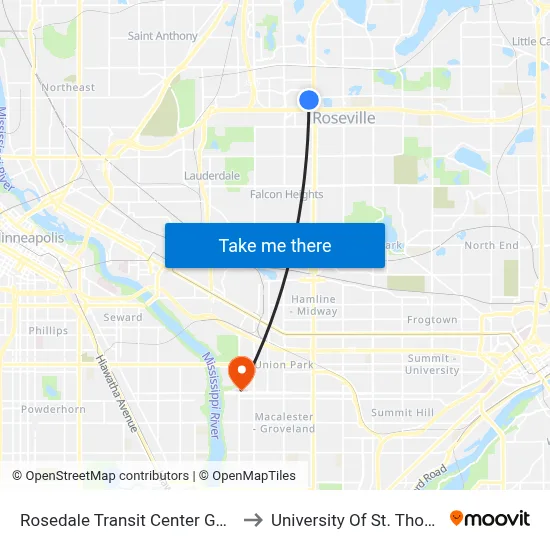 Rosedale Transit Center Gate A to University Of St. Thomas map