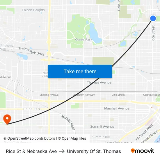 Rice St & Nebraska Ave to University Of St. Thomas map