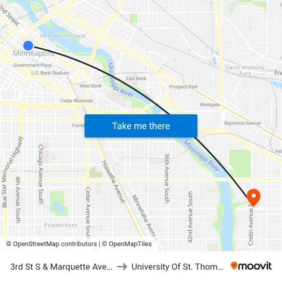 3rd St S & Marquette Ave S to University Of St. Thomas map