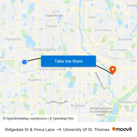 Ridgedale Dr & Ymca Lane to University Of St. Thomas map