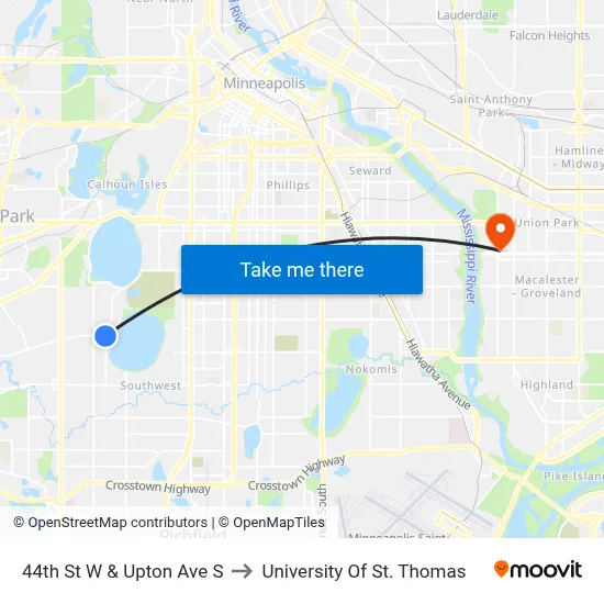 44th St W & Upton Ave S to University Of St. Thomas map