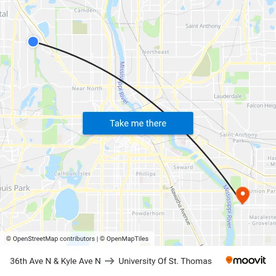 36th Ave N & Kyle Ave N to University Of St. Thomas map