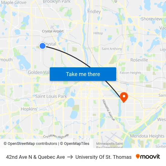 42nd Ave N & Quebec Ave to University Of St. Thomas map
