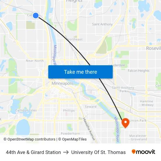 44th Ave & Girard Station to University Of St. Thomas map