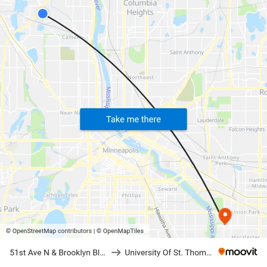 51st Ave N & Brooklyn Blvd to University Of St. Thomas map