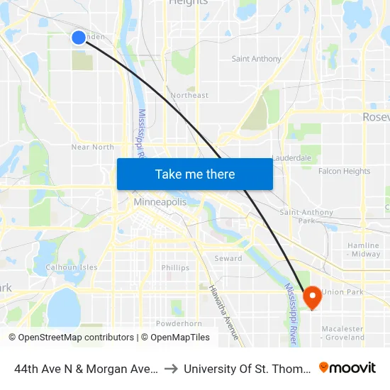 44th Ave N & Morgan Ave N to University Of St. Thomas map