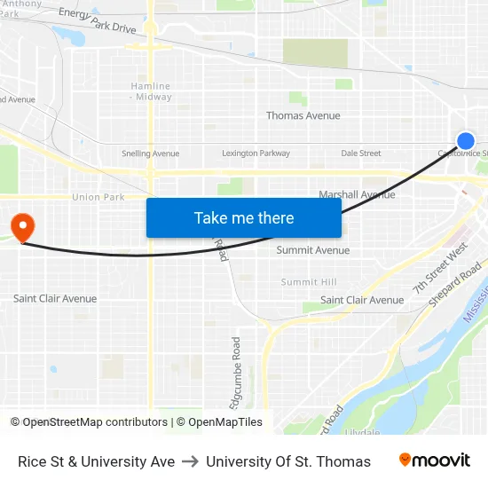 Rice St & University Ave to University Of St. Thomas map