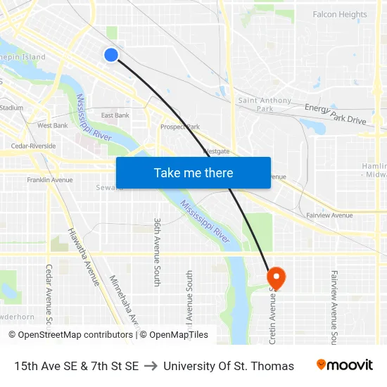 15th Ave SE & 7th St SE to University Of St. Thomas map