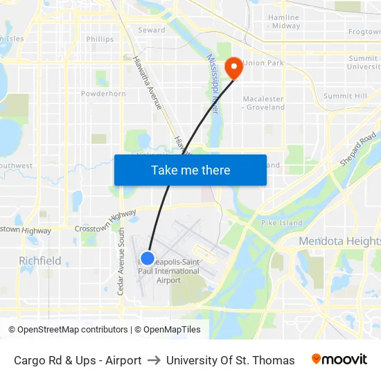 Cargo Rd & Ups - Airport to University Of St. Thomas map