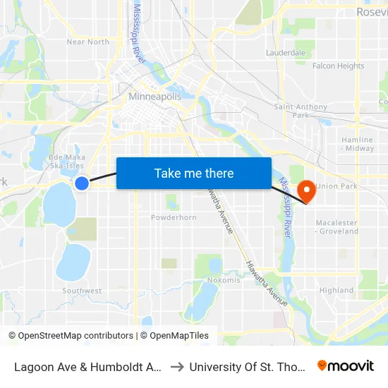Lagoon Ave & Humboldt Ave S to University Of St. Thomas map
