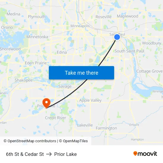 6th St & Cedar St to Prior Lake map