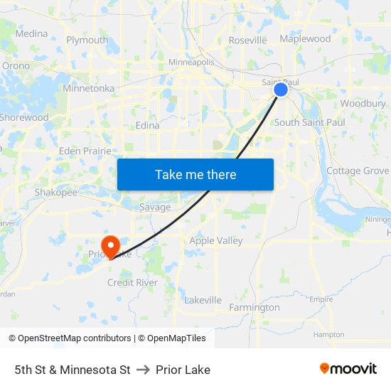 5th St & Minnesota St to Prior Lake map