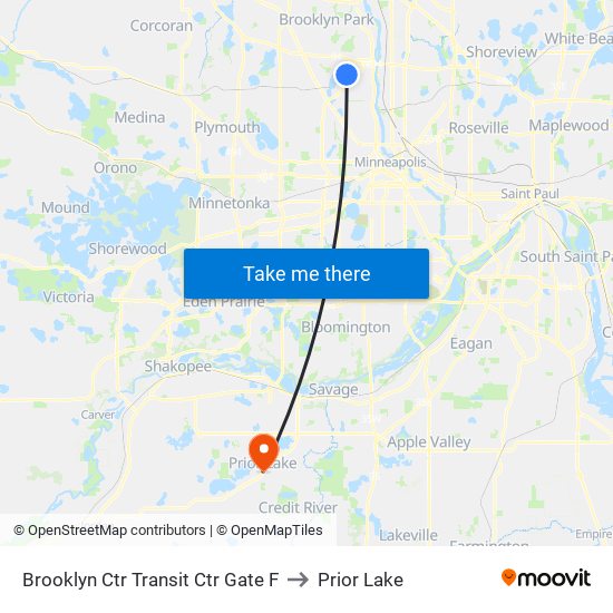 Brooklyn Ctr Transit Ctr Gate F to Prior Lake map