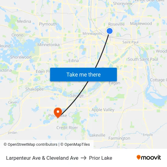 Larpenteur Ave & Cleveland Ave to Prior Lake map
