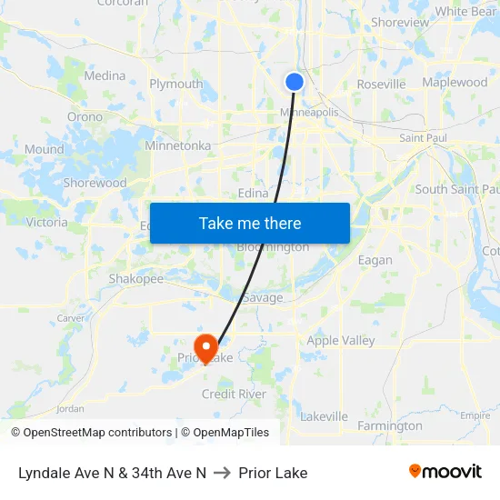 Lyndale Ave N & 34th Ave N to Prior Lake map