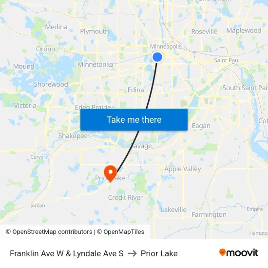 Franklin Ave W & Lyndale Ave S to Prior Lake map
