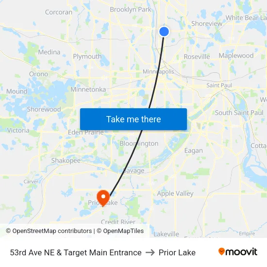 53rd Ave NE & Target Main Entrance to Prior Lake map