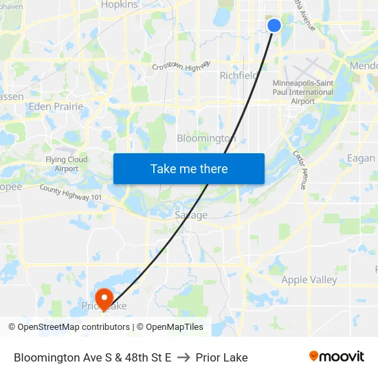 Bloomington Ave S & 48th St E to Prior Lake map