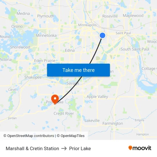 Marshall & Cretin Station to Prior Lake map