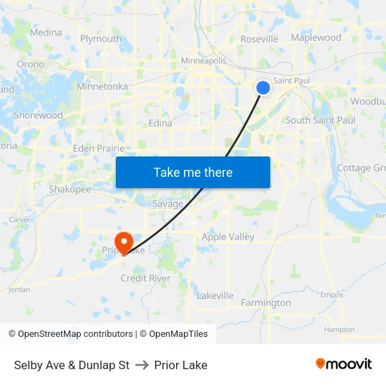 Selby Ave & Dunlap St to Prior Lake map