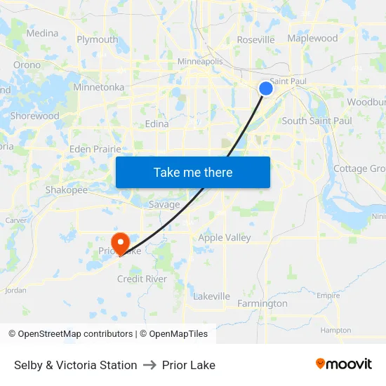 Selby & Victoria Station to Prior Lake map