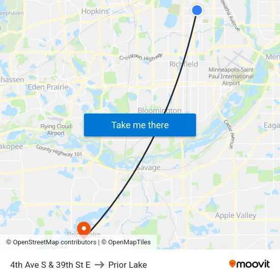 4th Ave S & 39th St E to Prior Lake map