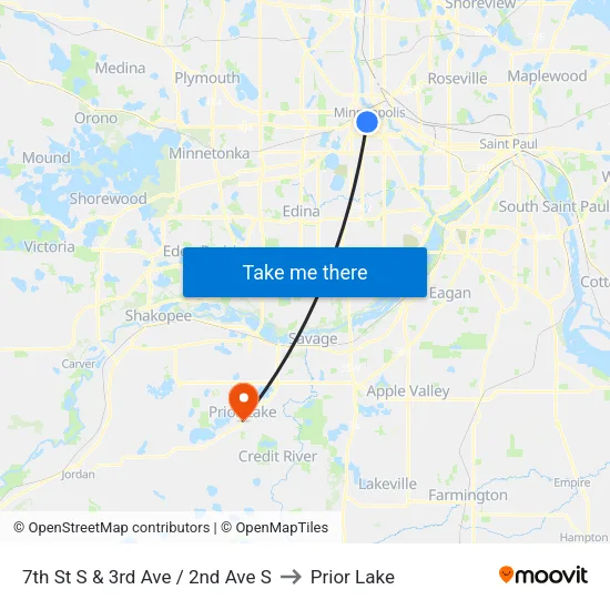 7th St S & 3rd Ave / 2nd Ave S to Prior Lake map
