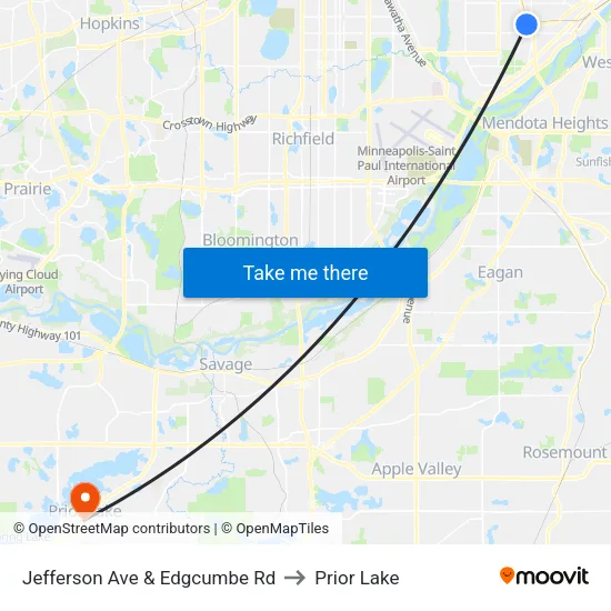 Jefferson Ave & Edgcumbe Rd to Prior Lake map