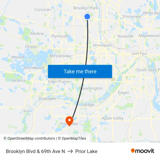 Brooklyn Blvd & 69th Ave N to Prior Lake map