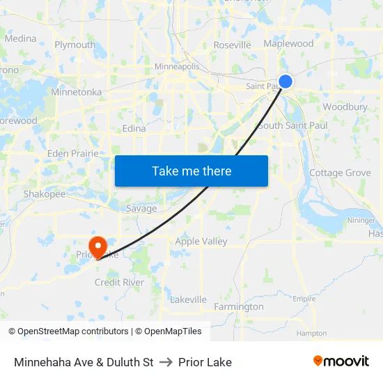 Minnehaha Ave & Duluth St to Prior Lake map