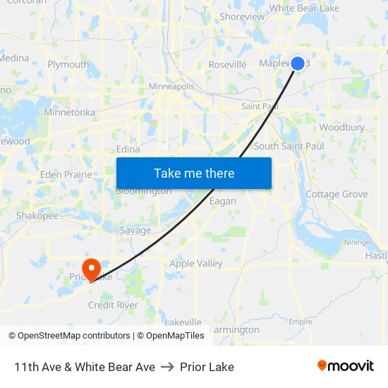 11th Ave & White Bear Ave to Prior Lake map