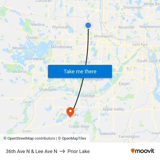 36th Ave N & Lee Ave N to Prior Lake map