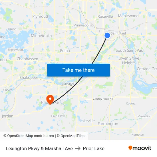 Lexington Pkwy & Marshall Ave to Prior Lake map