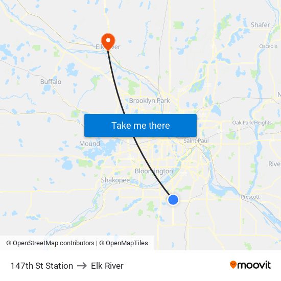 147th St Station to Elk River map