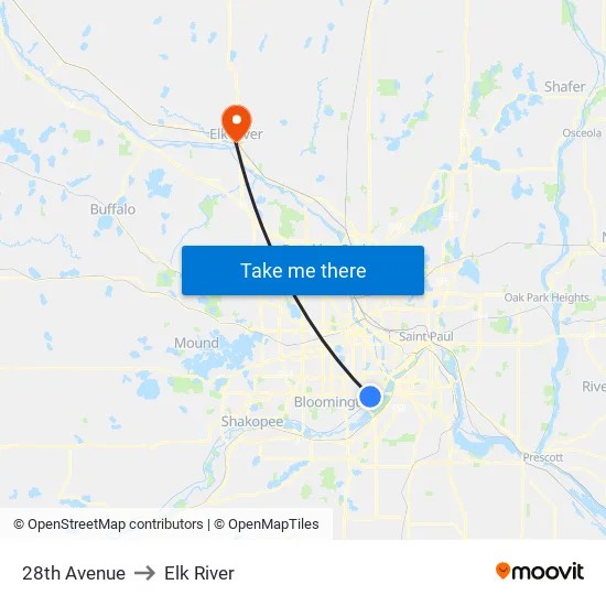28th Avenue to Elk River map