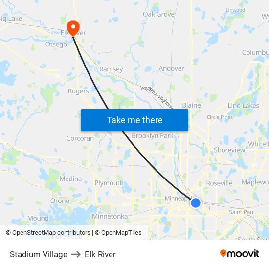 Stadium Village to Elk River map