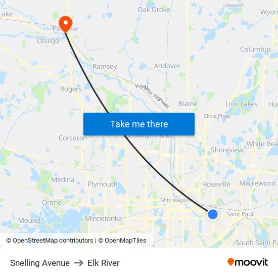 Snelling Avenue to Elk River map