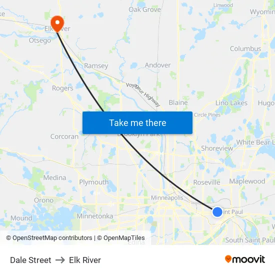Dale Street to Elk River map