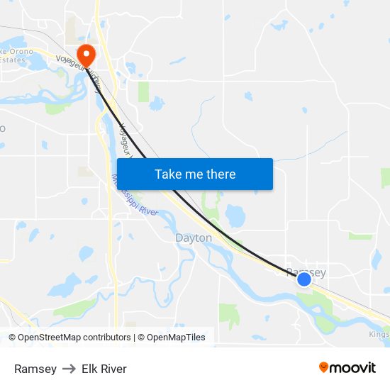 Ramsey to Elk River map