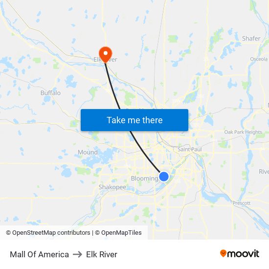 Mall Of America to Elk River map