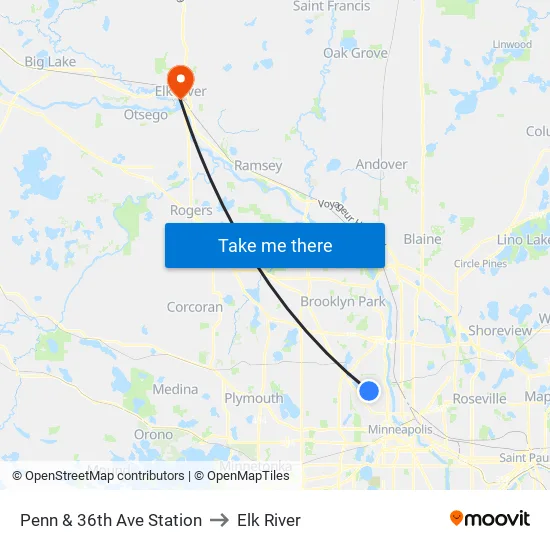 Penn & 36th Ave Station to Elk River map