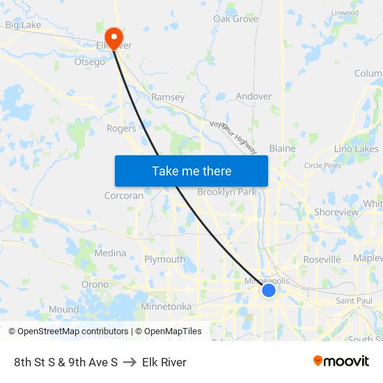 8th St S & 9th Ave S to Elk River map