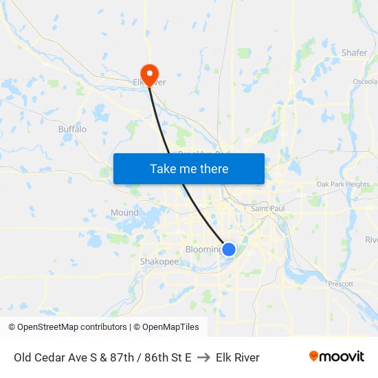 Old Cedar Ave S & 87th / 86th St E to Elk River map