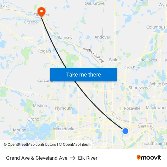 Grand Ave & Cleveland Ave to Elk River map
