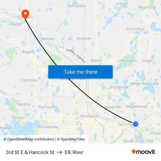 3rd St E & Hancock St to Elk River map