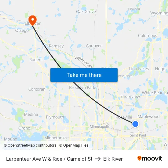 Larpenteur Ave W & Rice / Camelot St to Elk River map